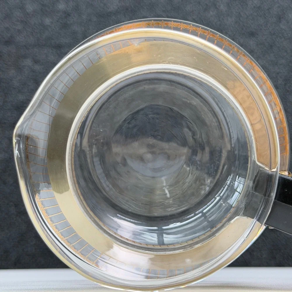 Vintage Pyrex 2 Cup Glass Carafe Gold Medallion Atomic Starburst Coffee Server